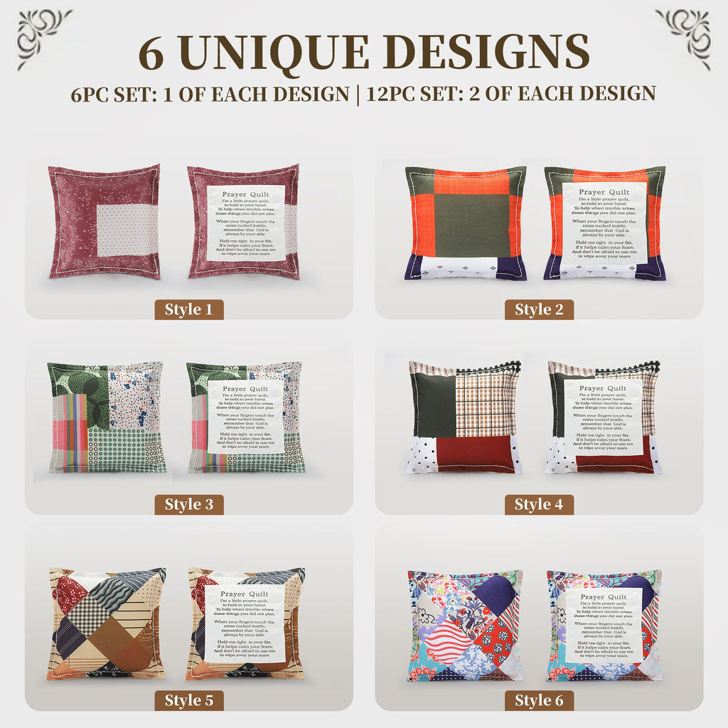 SURDOCA 6PCS Prayer Quilt with Cross Inside & Greeting Card, Handmade Pocket Prayer Quilt in Gift Box, Christian Get Well & Encouragement Gift for Women & Men