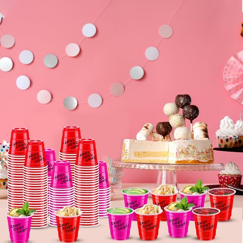 cssopenss 120 PCS 2 oz Pink And Red Shot Glasses Valentines Day Shot Glasses red pink Shot Cups for Party Wedding Birthday Family Gatherings & Games and Festive Celebrations