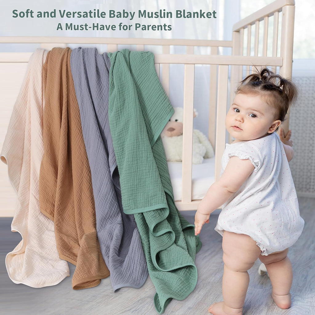 Skiennix Muslin Swaddle Blankets - Breathable Soft Receiving Blankets, 41 x 41 Inches, Gray & Green (2 Pack)