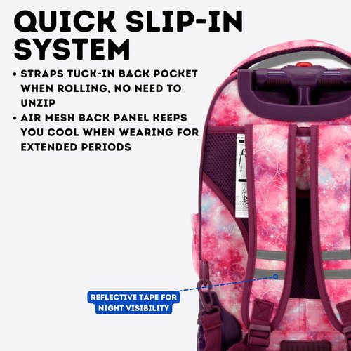 J World New York Sparkle Kids Rolling Backpack. Carry-On Luggage with Wheels, Purple Galaxy
