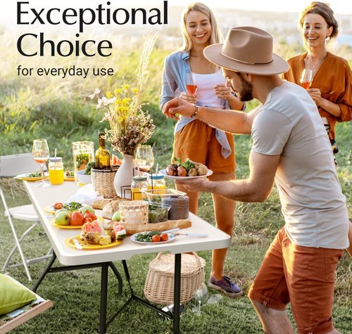 6FT Heavy Duty Folding Table by [Brand Name] - Portable & Foldable with Built-In Handle for Events, Picnics, and Camping