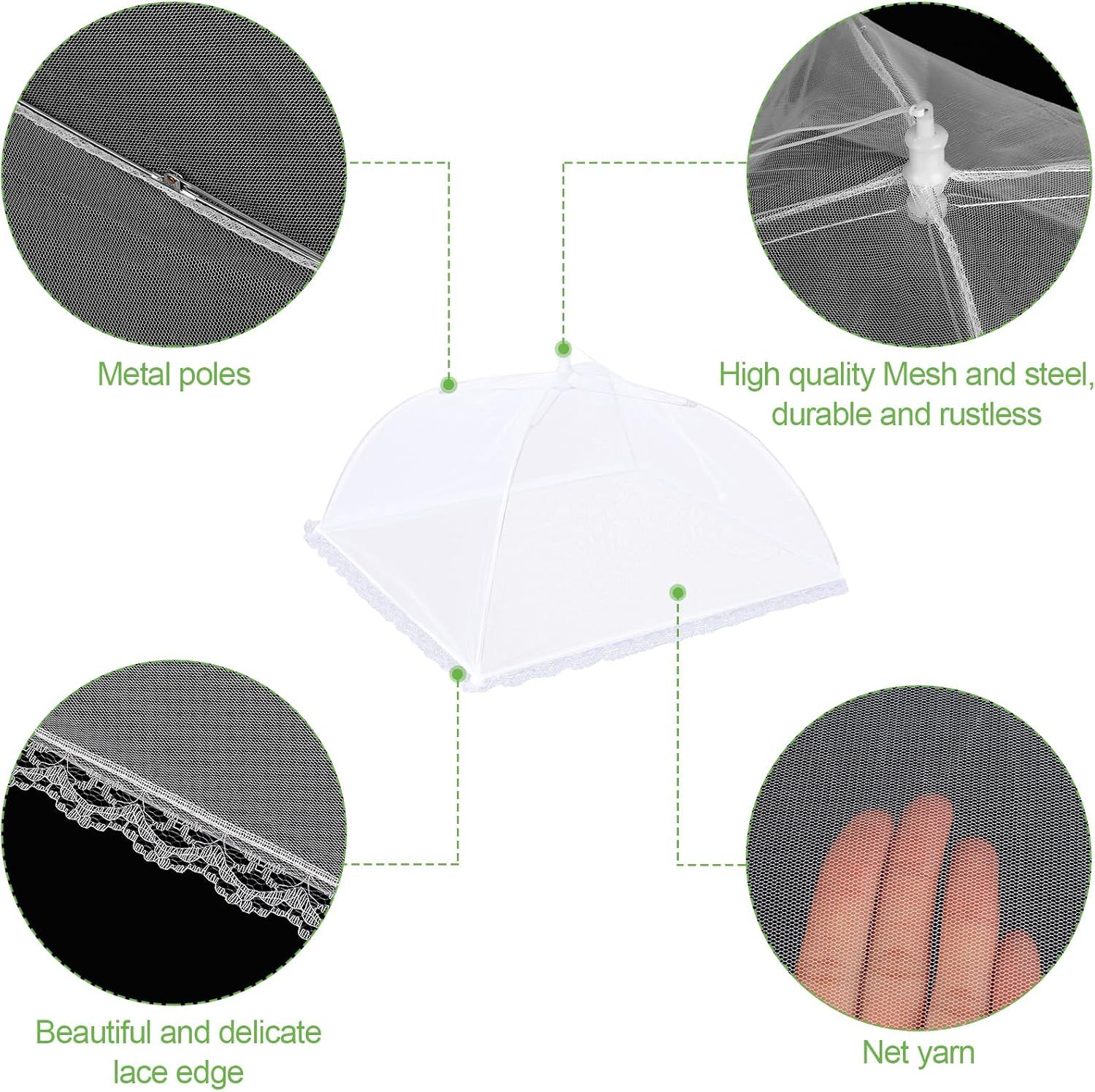 4 Pack Mesh Food Covers 14 inch, Large and Tall Food Covers, Pop-Up Mesh Food Covers Tent Umbrella for BBQs, Outdoors, Screen Tents, Parties Picnics