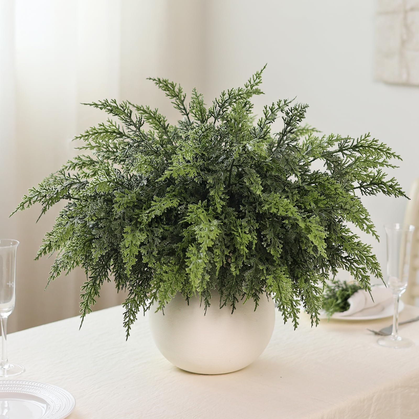 Juxdp Real Touch Christmas Cedar Branches-18 Inches, Artificial Cedar Branch Faux Greenery Plants Stem Fake Pine Picks for Vase DIY Crafts Garland Wreath Xmas Indoor Outdoor Decor (12 Pcs)
