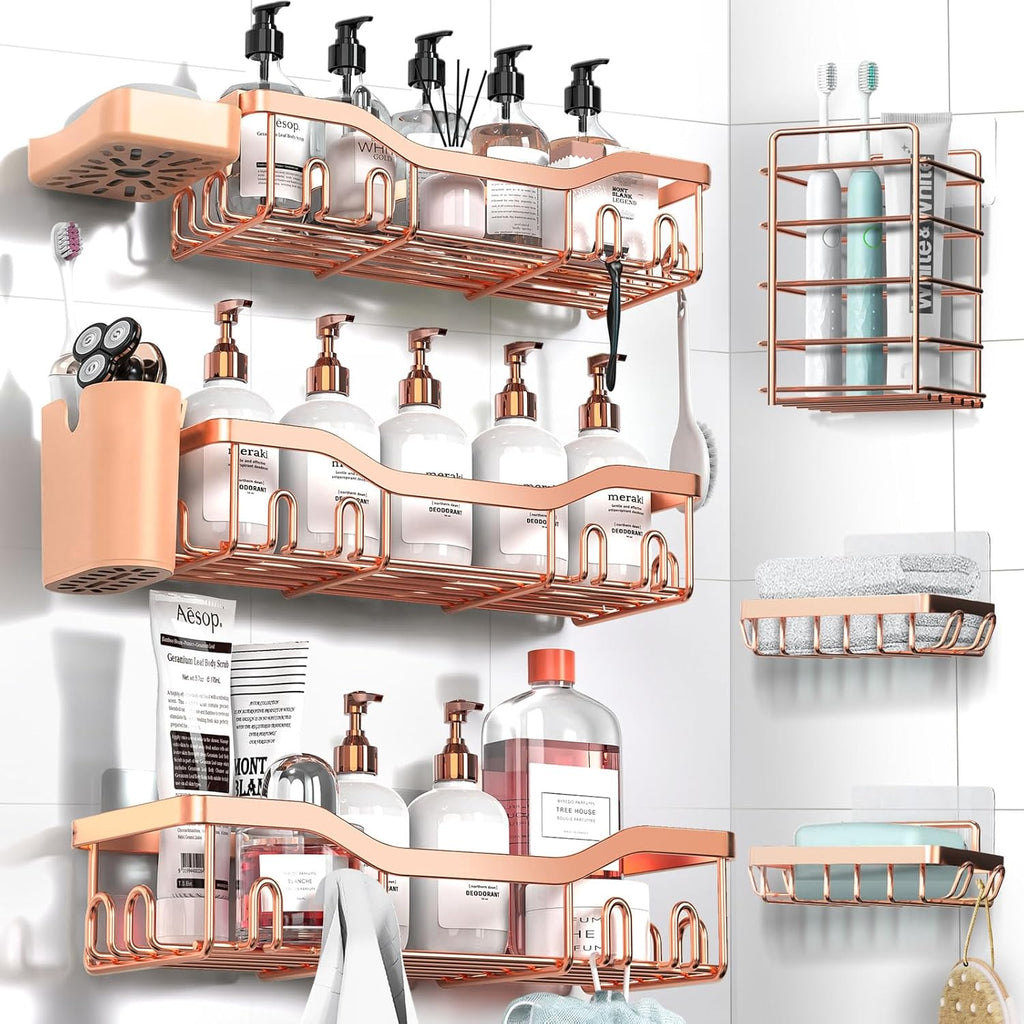 NESOMI Shower Caddy - Rustproof Stainless Steel Organizer with Soap Dish & Hooks | 8-Pack, No-Drill Storage