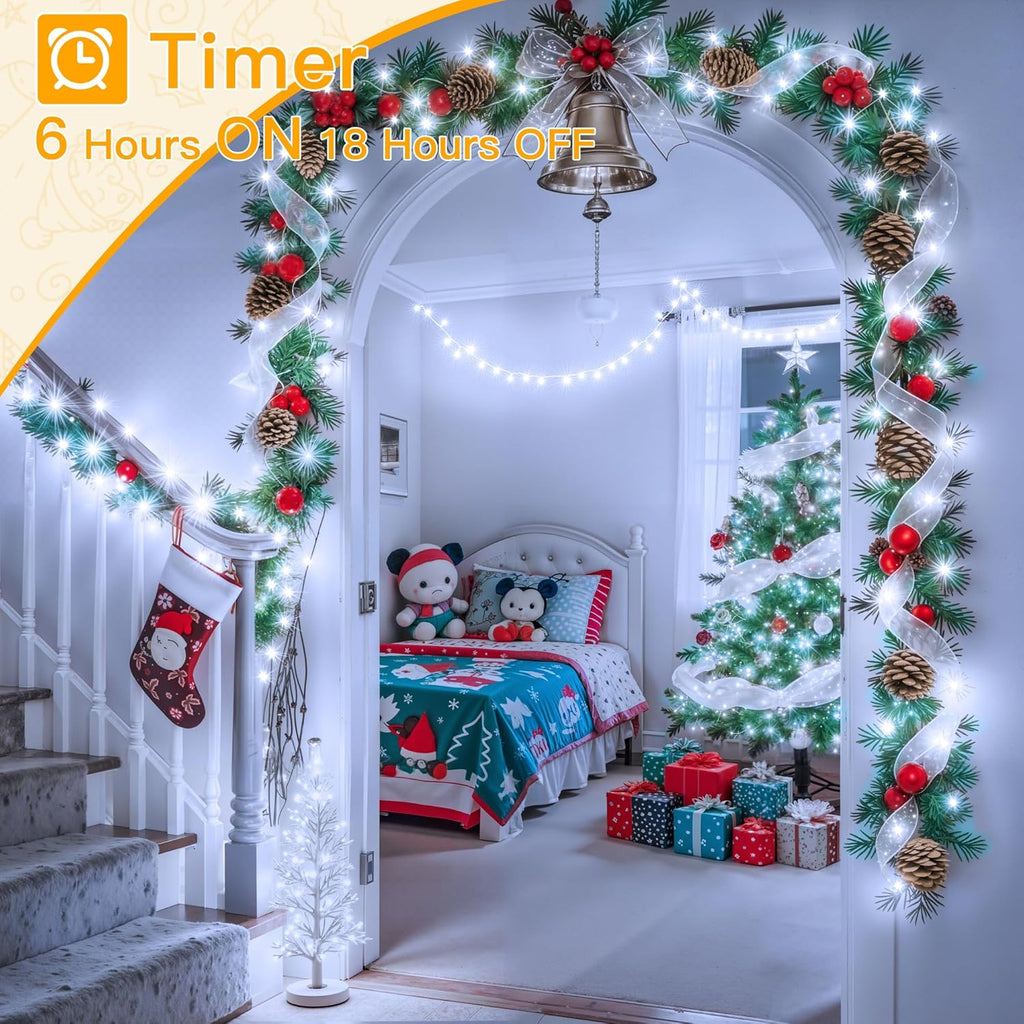 Ollny 200 LED Christmas Lights - 60FT Cool White Connectable String Lights | Waterproof, 8 Modes for Indoor/Outdoor Use