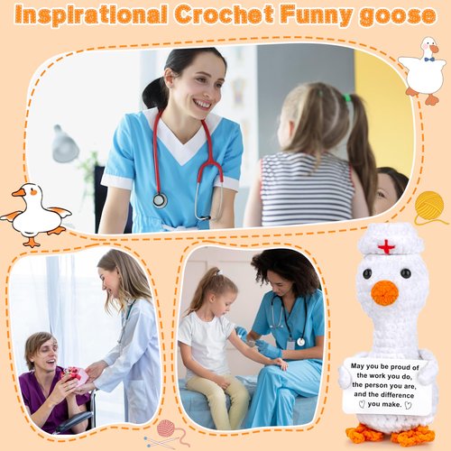JoycuFF Nurse Mini Goose Positive Crochet Gift Easter Basket Stuffers Thank You Nurse Week Emotional Gifts Nurses Day Handmade Goose Positive Support Graduation Gifts for Nurses