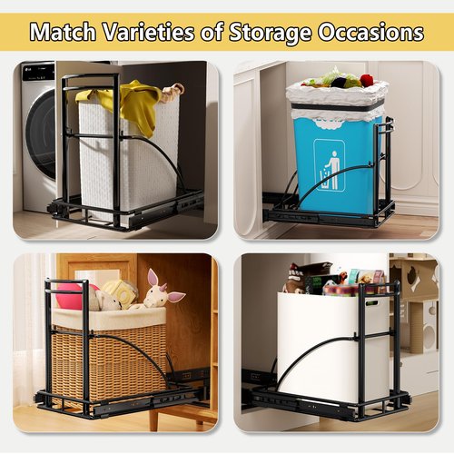 AMENER Under Sink Trash Can 7-13Gal 50Qt Pull Out Trash Bin Under Cabinet Trash Can Pull Out Kit ≥13" Wx17 Hx17 D, Sliding Garbage Can Under Counter, No Can Include (Black)