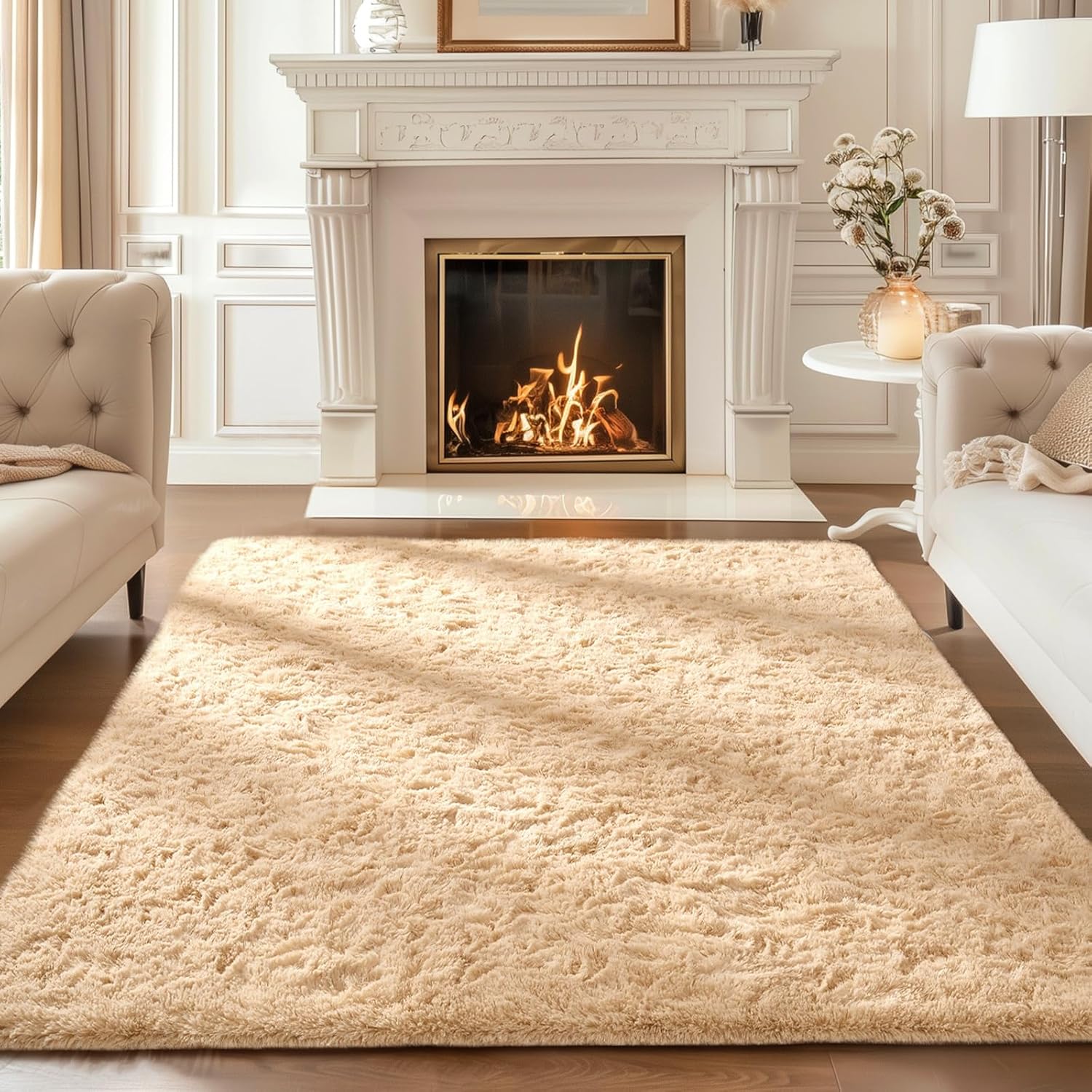 Ophanie Beige Area Rug - Fluffy Plush Shaggy Carpet for Bedroom & Living Room | 4x6 Indoor Decor