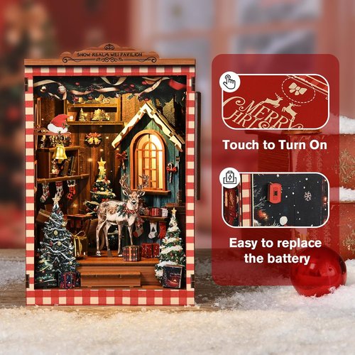 KERNOWO DIY 3D Wooden Book Nook Kit - Miniature Snow Pavilion for Bookshelf Decor | Perfect Gift for Book Lovers