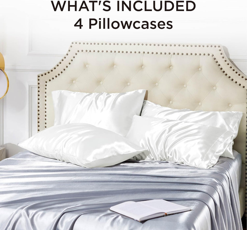 Bedsure King Size Satin Pillowcase Set - Pure White 20x36 Inch Covers for Hair & Skin Care | Gift for All