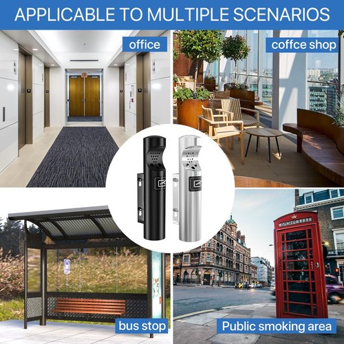 ZhouDaShu Outdoor Cigarette Disposal - Wall Mounted Cylinder Ashtray, Commercial Cigarette Butt Container - 2PCS Black