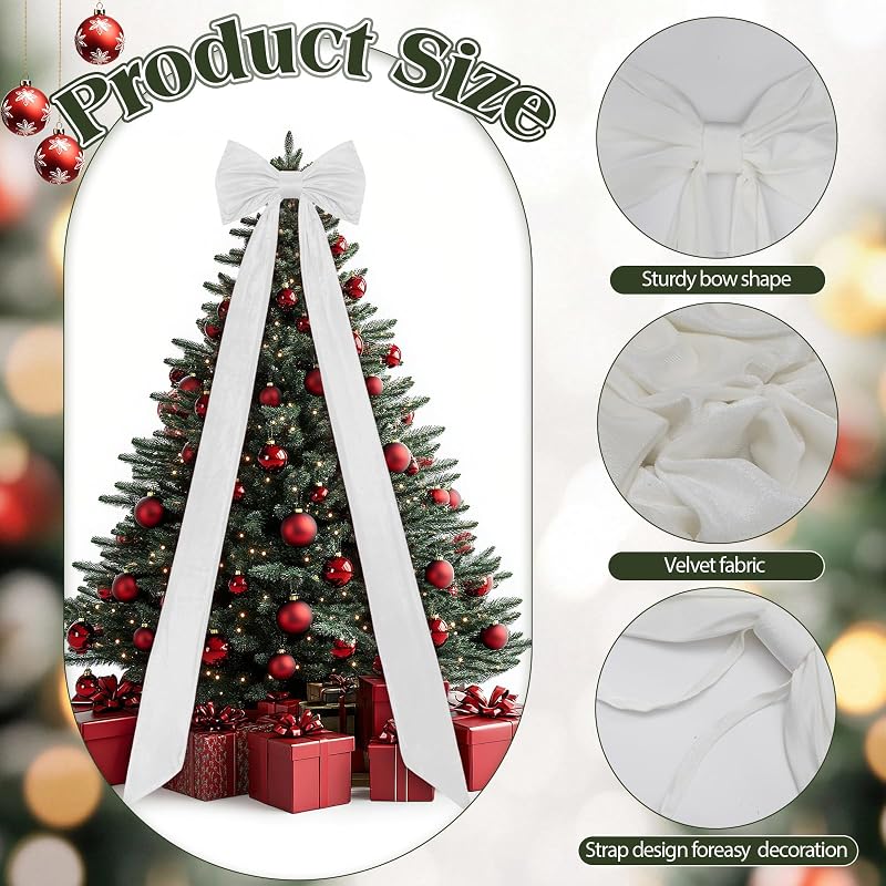 Christmas Tree Topper Bow - Extra Large Velvet 90x18 Inch, White (Variation: White)
