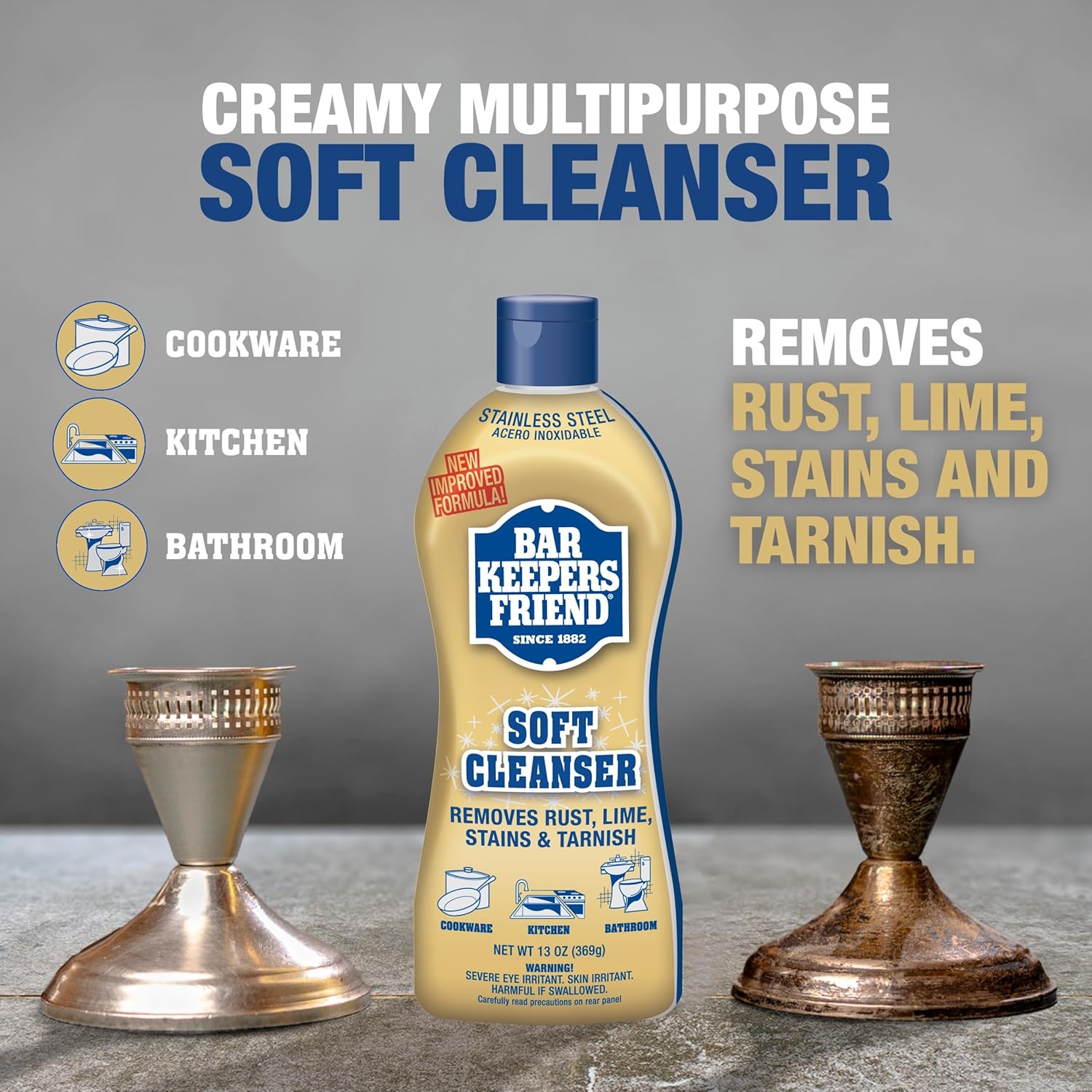 Bar Keepers Friend Soft Cleanser | 13 oz Multipurpose Surface Cleaner for Soap Scum & Grease Removal