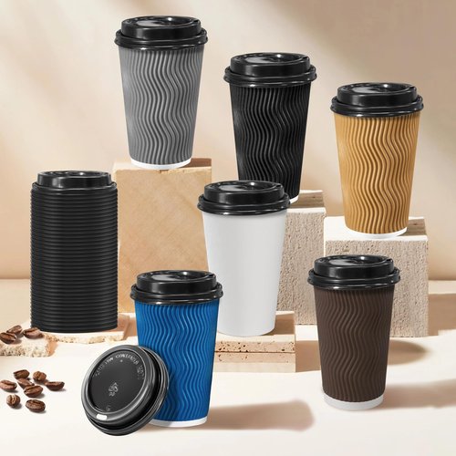 Lamosi 500 Pack Disposable Plastic Coffee Cup Lids for 10, 12, 16, 20, 24 oz Paper Coffee Cups- Hot & Cold To-Go Drinking Cup Lids - Black