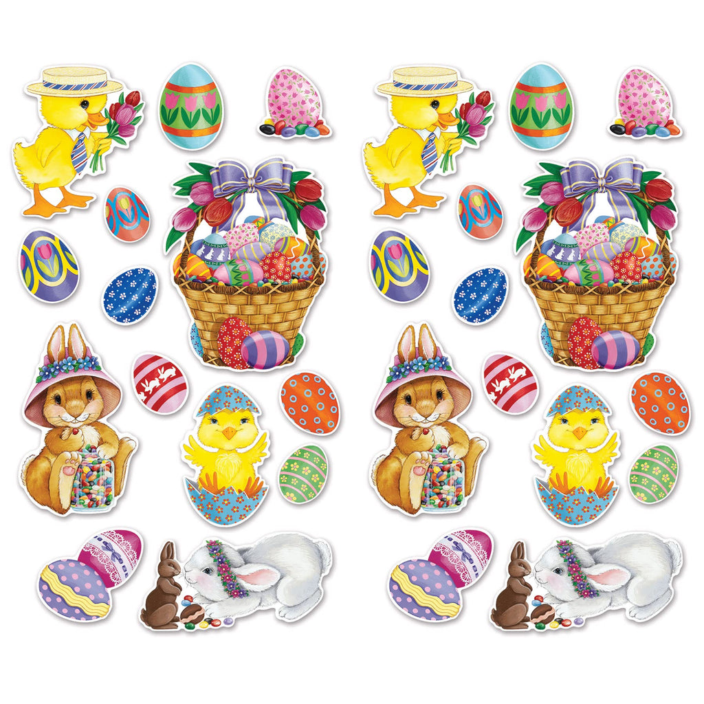 Beistle Easter Basket & Friends Cutouts, 28 Pieces, 4”-15.25” – Assorted Bunny & Spring Decorations