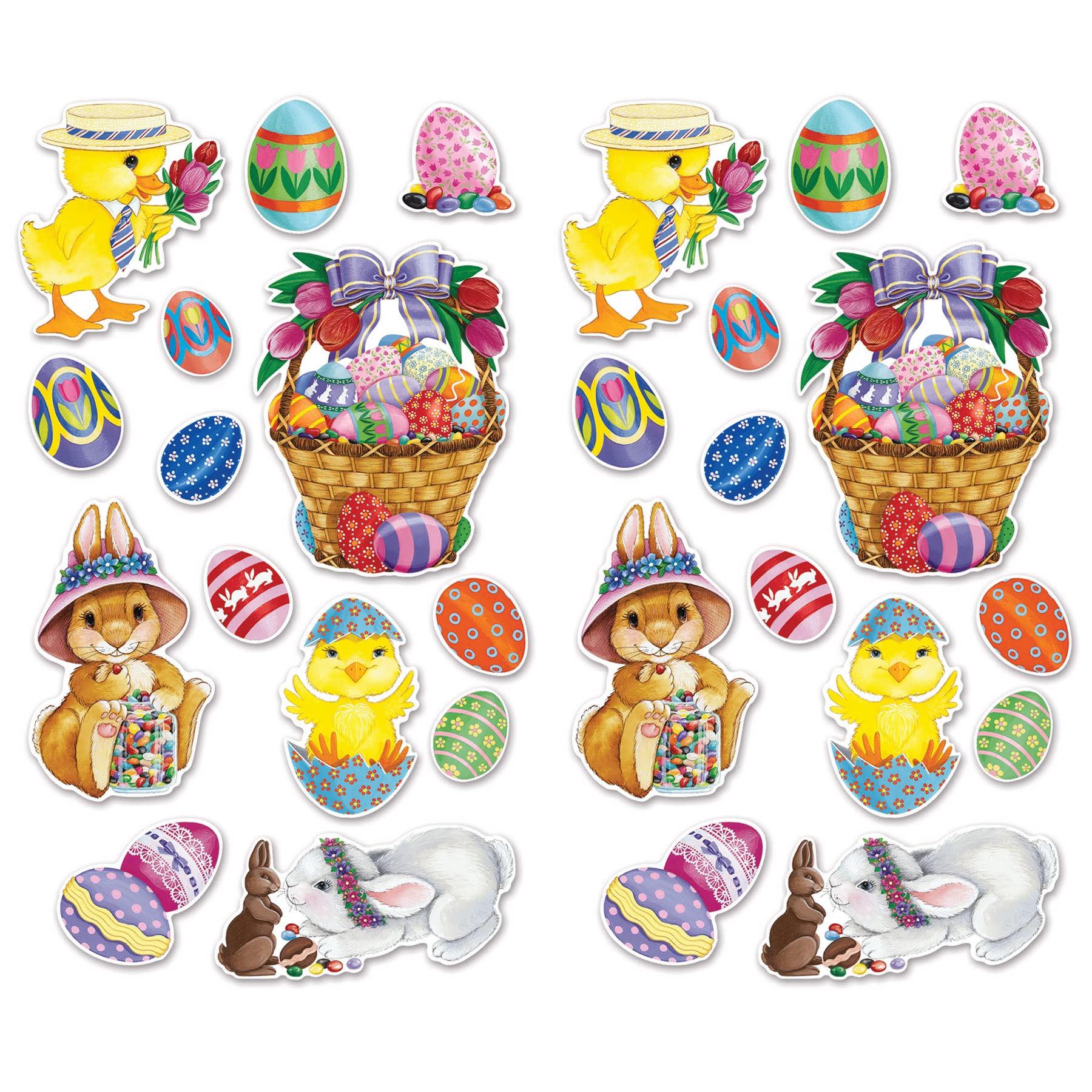 Beistle Easter Basket & Friends Cutouts, 28 Pieces, 4”-15.25” – Assorted Bunny & Spring Decorations