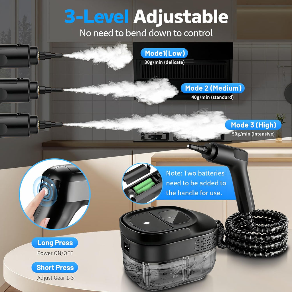 Pressurized Handheld Steam Cleaner - 2500W, 54oz Capacity, 3-Level Steam & 15 Accessories for Deep Cleaning