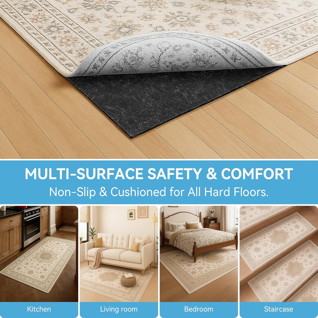 Warmstar Non-Slip Rug Pad - 100% Waterproof Felt for Hardwood Floors | 8x10 FT, 1/8” Thick, Secure Grip