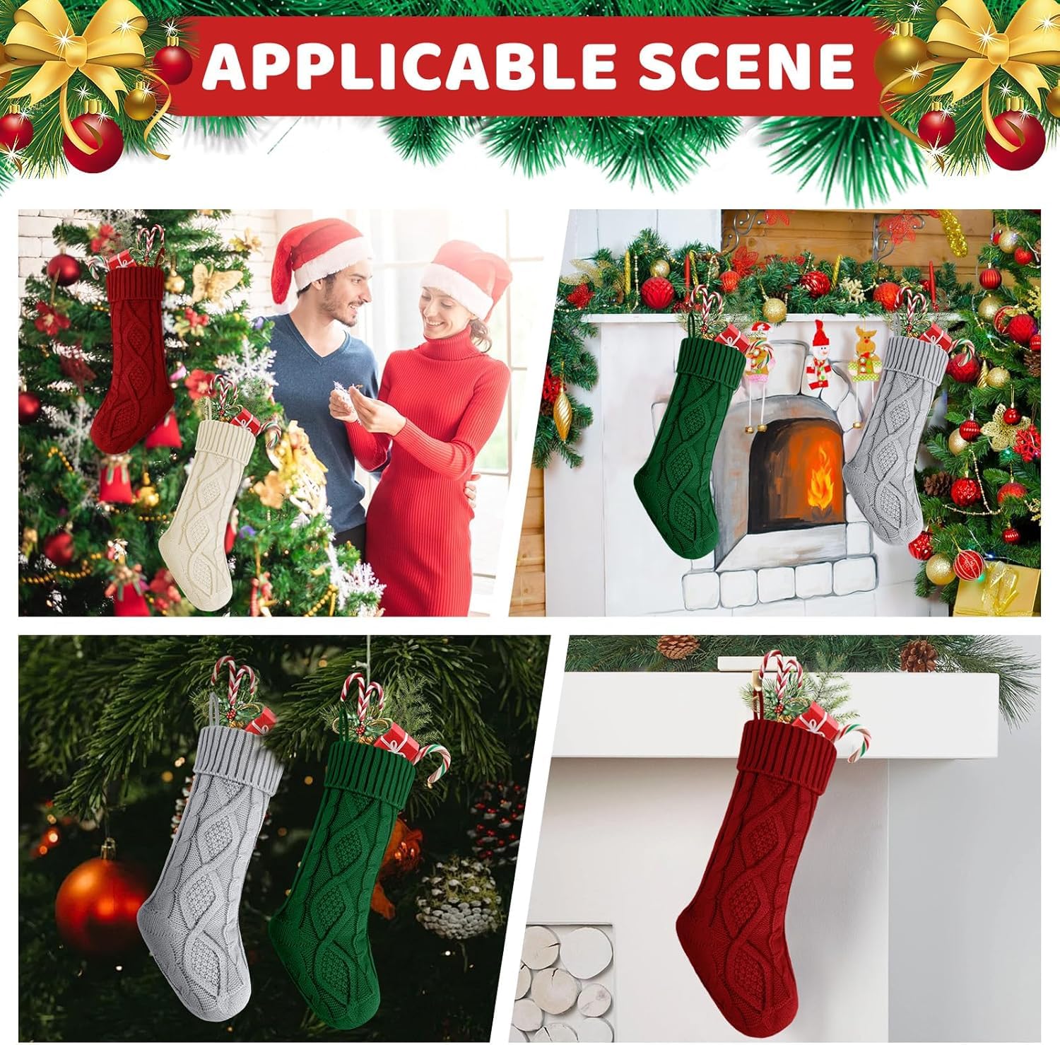 Personalized Christmas Stocking,18 Inches Knit Christmas Stockings,Knit Stockings Christmas,Large Size Cable Knitted Stocking for Gifts and Fireplace Christmas Holiday Party Decoration (Red)