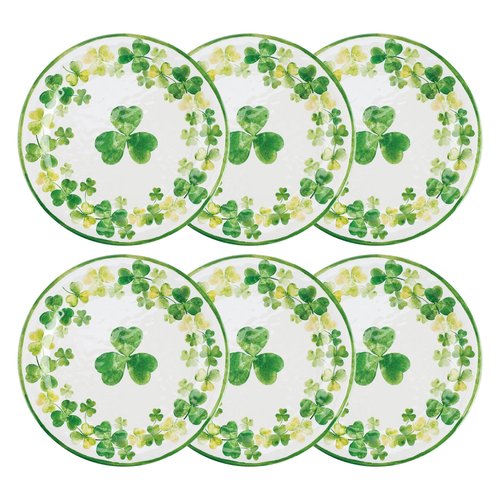 UP UPware Shamrocks Melamine Dinner Plate Set, Round Plates for Main course, Pasta, and Salad, BPA-Free, Dishwasher Safe, Green, 11 Inch, Set of 6