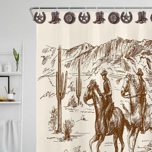 CTOHN 12-Piece Western Shower Curtain Hooks, Cowboy Stainless Steel Decorative Shower Hangers Rings for Country Farmhouse Bathroom Decor