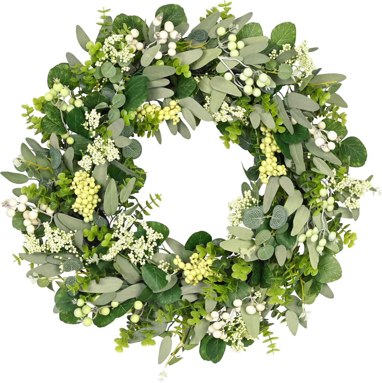 Vlorart Artificial Green Eucalyptus Leaf Wreath - 24-26 Inch Summer & Christmas Decor for Front Door