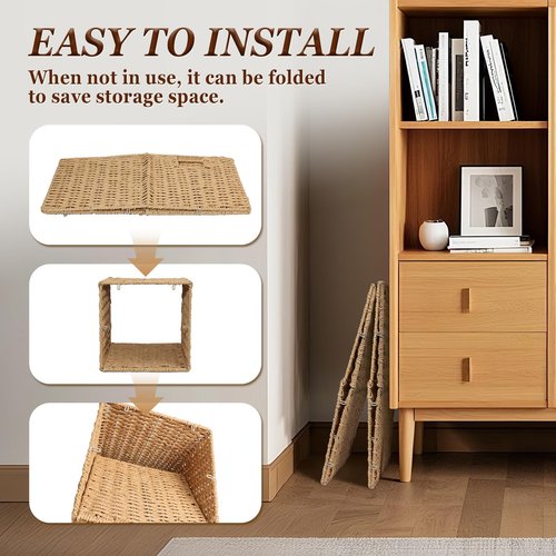 2 Pack 11x11x11 Storage Cubes, 11 inch Cube Storage Bins, Woven Baskets with Handle & No Lid, Square Wicker Baskets for Organizing, Large Collapsible Foldable Basket for Shelf Bedroom Living Room