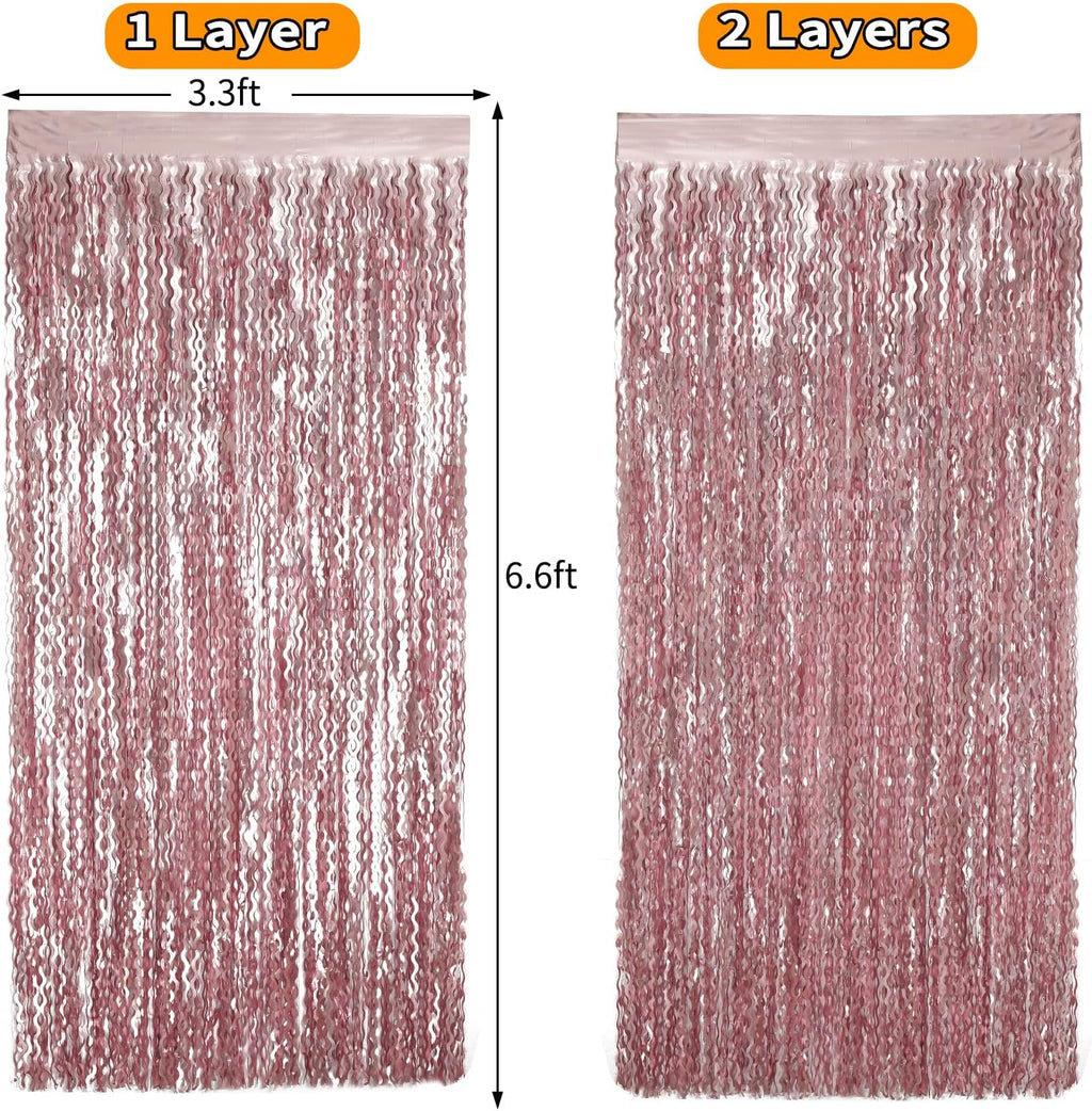 Pink Tinsel Curtain Backdrop by [Brand Name] - 4 Pack Wavy Foil Fringe for Princess Bachelorette Parties