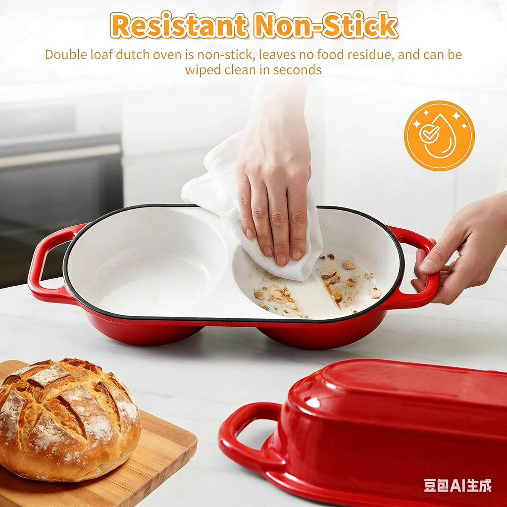 Mini Double Dutch Oven - Enameled Cast Iron 2.2QT Pot for Sourdough Bread Baking | Non-Stick & Oven Safe to 500°F