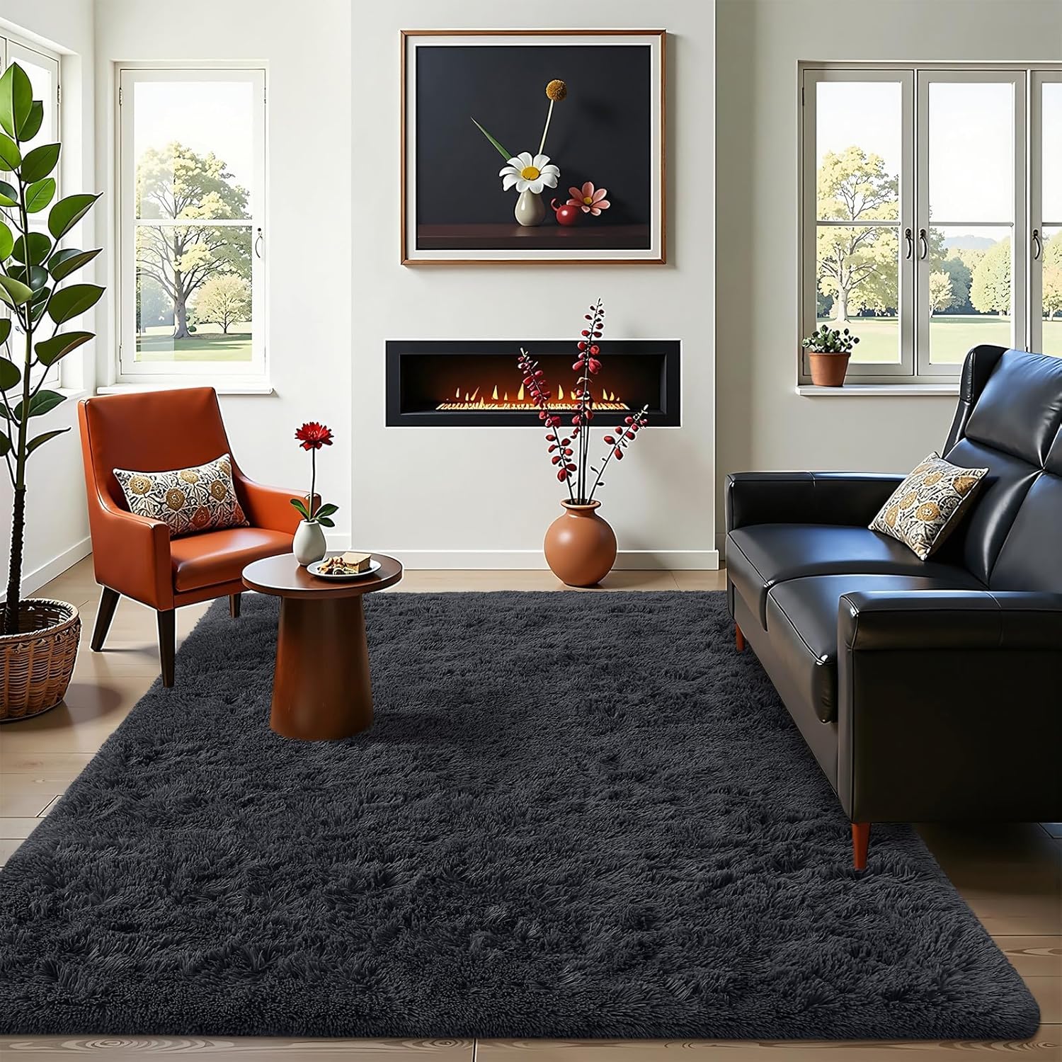 OLANLY Area Rug - Soft Fluffy Shaggy Design | Machine Washable | 4x10 ft | Black for Living Room & Bedroom
