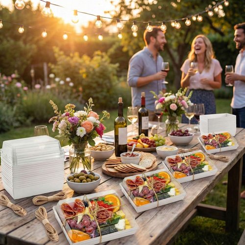 Leafiew 25 Pack 7x5 Inches Charcuterie Boxes with Clear Lids - Individual To Go Paper Charcuterie Board with Lid, Disposable Food Containers for Desserts, Cookie, Food, Charcuterie Accessories (White)