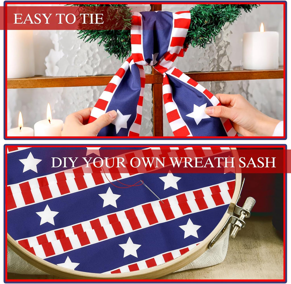 XunYee 6 Pcs Patriotic Wreath Sashes - 250th Anniversary Embroidery Decor for 4th of July & Memorial Day