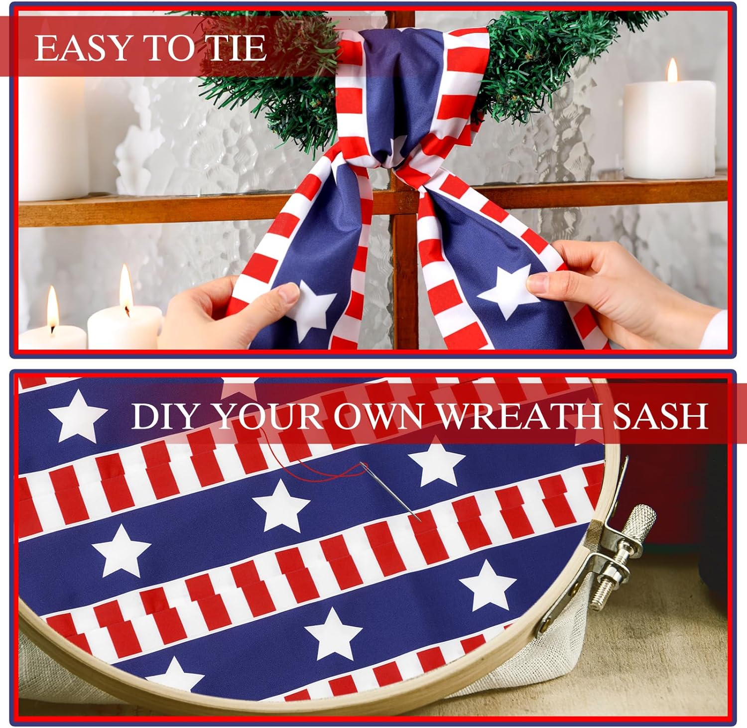 XunYee 6 Pcs Patriotic Wreath Sashes - 250th Anniversary Embroidery Decor for 4th of July & Memorial Day