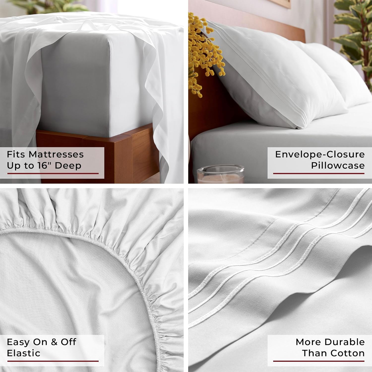 Mellanni King Sheet Set | 6-Piece Iconic Collection - Extra Soft, Cooling, 16-Inch Deep Pocket - White