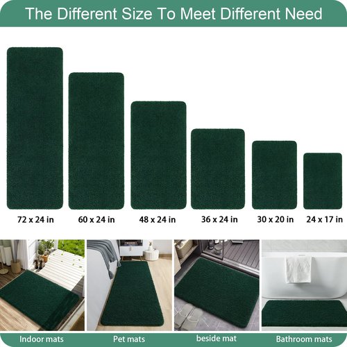 AROGAN Luxury Long Bathroom Runner Rug, 24x60 Inch Thick Soft and Absorbent Non Slip Bath Mat, Rubber Backing Quick Dry Rugs Carpets, Machine Washable Plush Mats for Shower Floor, Deep Green
