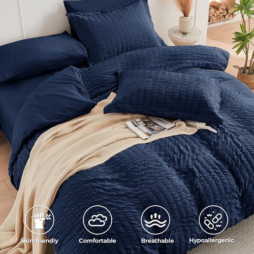 HYMOKEGE Navy Blue California King Comforter Set - 7-Piece All-Season Luxury Bedding Collection