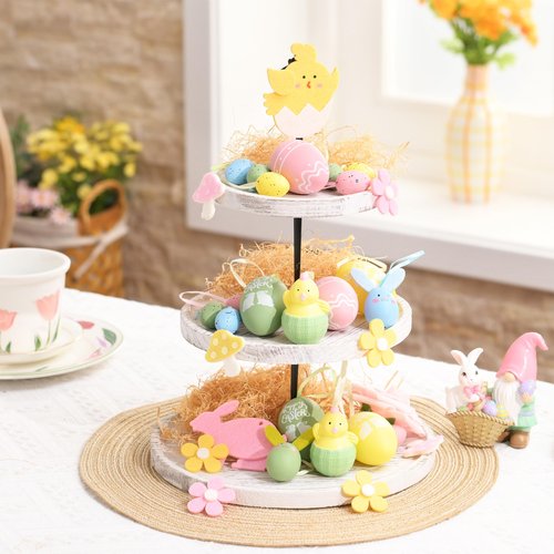 Valery Madelyn 35Pcs Easter Eggs Ornaments Tree Decorations, Pastel Pink Blue Plastic Easter Eggs Bulk Tree Ornaments, 1.2"-2.4" Shatterproof Decorative Hanging Egg for Spring Party Decor