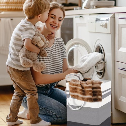 Freestanding Large Laundry Hamper by [Brand Name] - 75L Collapsible Basket with Easy Carry Handles | Gradient Grey