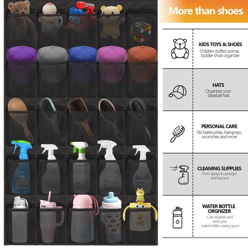 Over The Door Shoe Organizer, 40 Large Mesh Pockets Hanging Shoe Rack Organizer for Closet Behind The Door Storage Holder for Entryway Bedroom Dorm Black