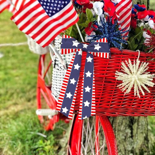 ABTOLS Patriotic Wreath Sash - Red & White Stripe Satin Ribbon for 4th of July Decor | 56'' x 4.5''