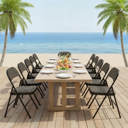 DUMOS 2 Pack Folding Chairs with Padded Cushion and Back - Fabric Stackable Portable Dining Chiars Set, for Home and Office, Conference, Wedding, Party, Patio, Garden, for Indoor Outdoor, Black Grey