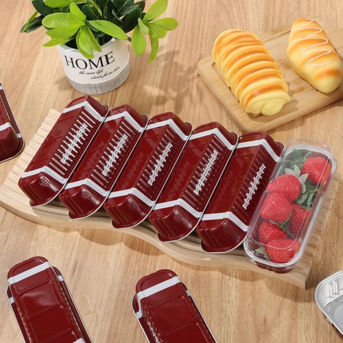 PAJIXANTHIC 100Pcs Mini Loaf Pans with Lids,6.8oz Rectangular Aluminum Foil Baking Pans Disposable Mini Cake Pans,Football