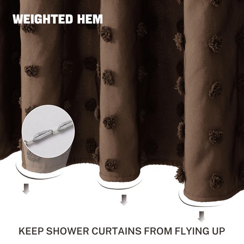 Siiluminisoy Brown Boho Farmhouse Shower Curtain Woven Fabric Shower Curtain, 72 x 72 Pleat Floral Puffs Tufted Textured Modern Farmhouse Minimalist Shower Curtain Set for Bathroom