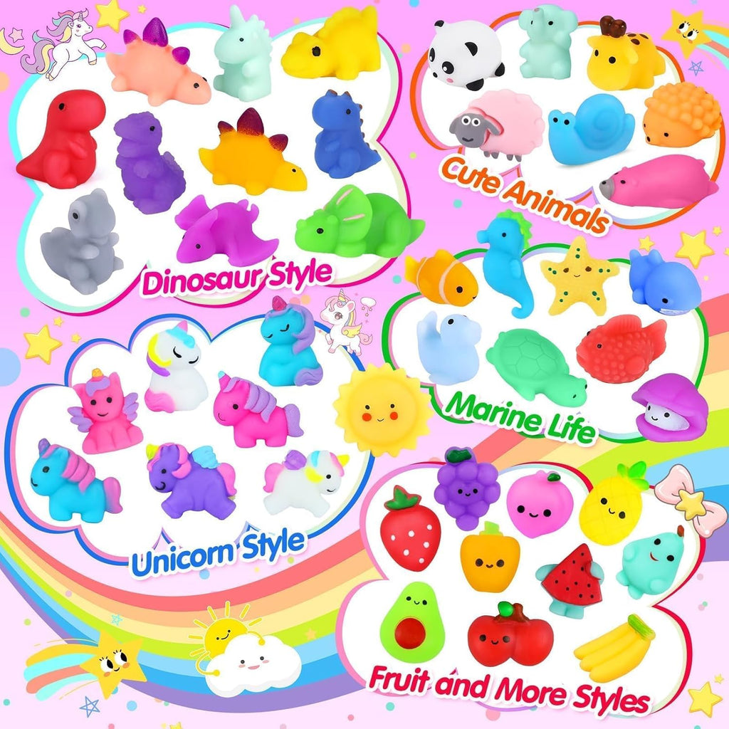 Skiennix 130pcs Kawaii Squishy Toys - Fun Fidget Treasure Box for Classroom Prizes & Gifts