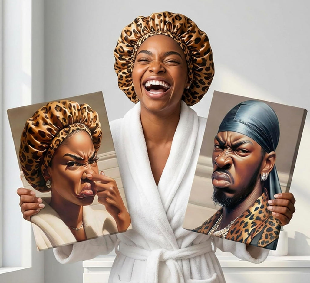 Skiennix Funny Stank Face Bathroom Wall Art - Humorous African American Canvas Decor | 2-Piece Set