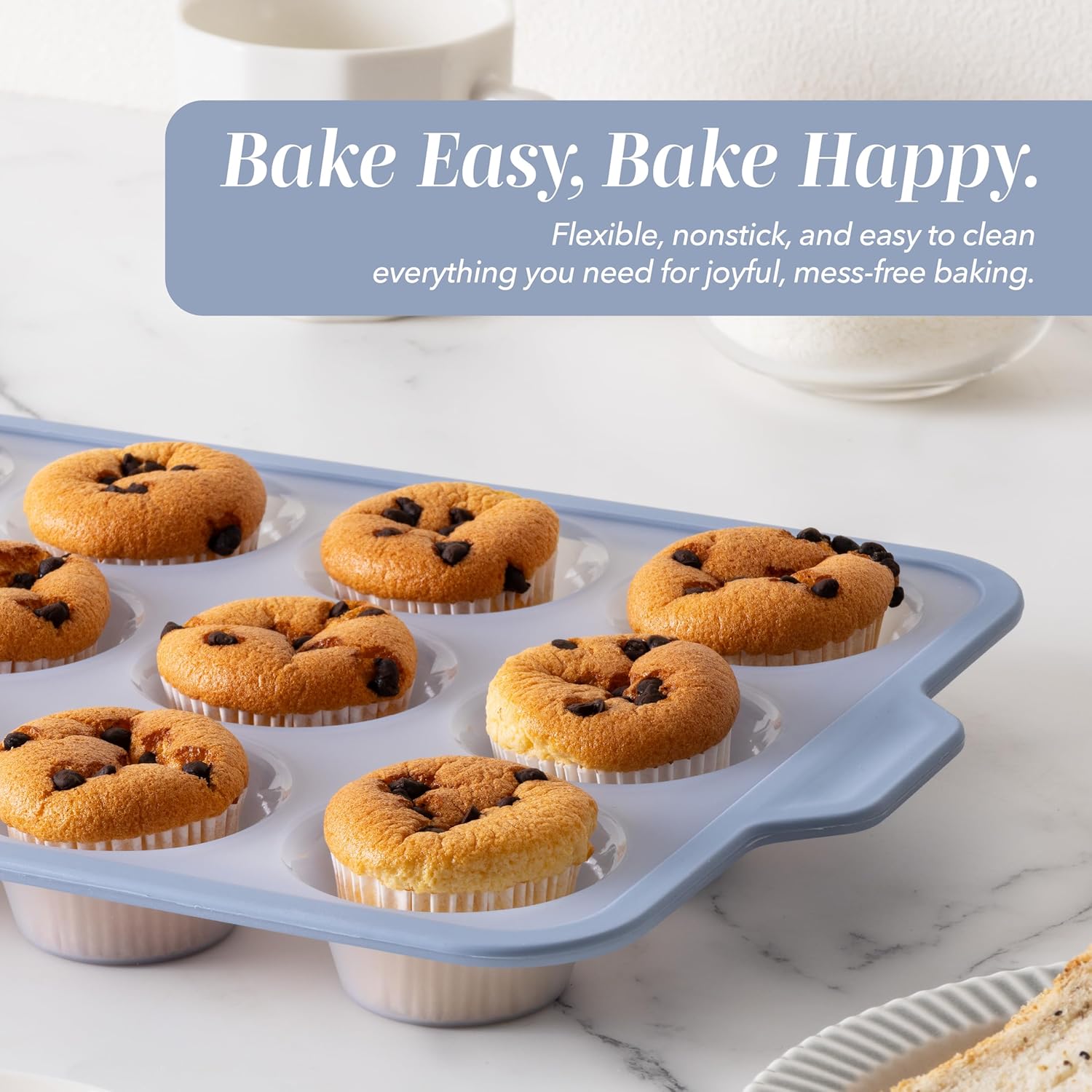 Cook With Color 17-Piece Silicone Baking Pan Set - Non-Stick Muffin Pans & Flexible Cake Molds with Measuring Cups