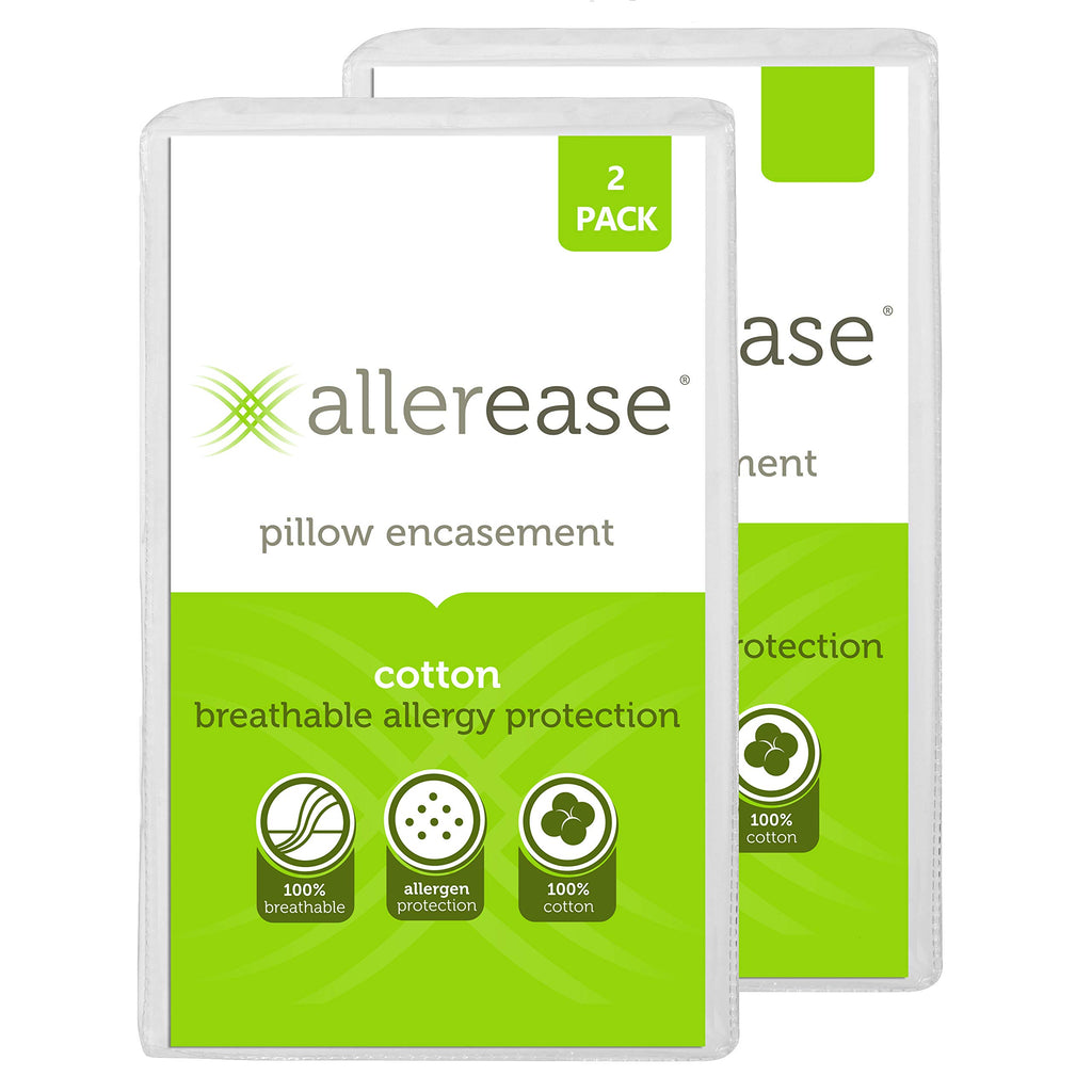 AllerEase 100% Breathable Cotton Pillow Protector for Sleeping, Queen 30" x 20" - 1 Pack of 2,White