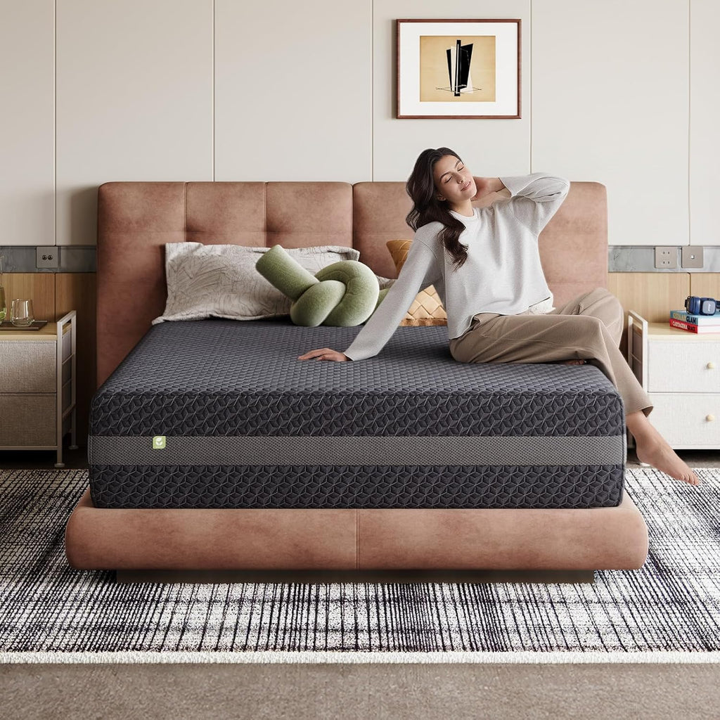 Novilla 14 Inch Queen Gel Memory Foam Mattress - Green Tea-Infused for Pressure Relief & Support