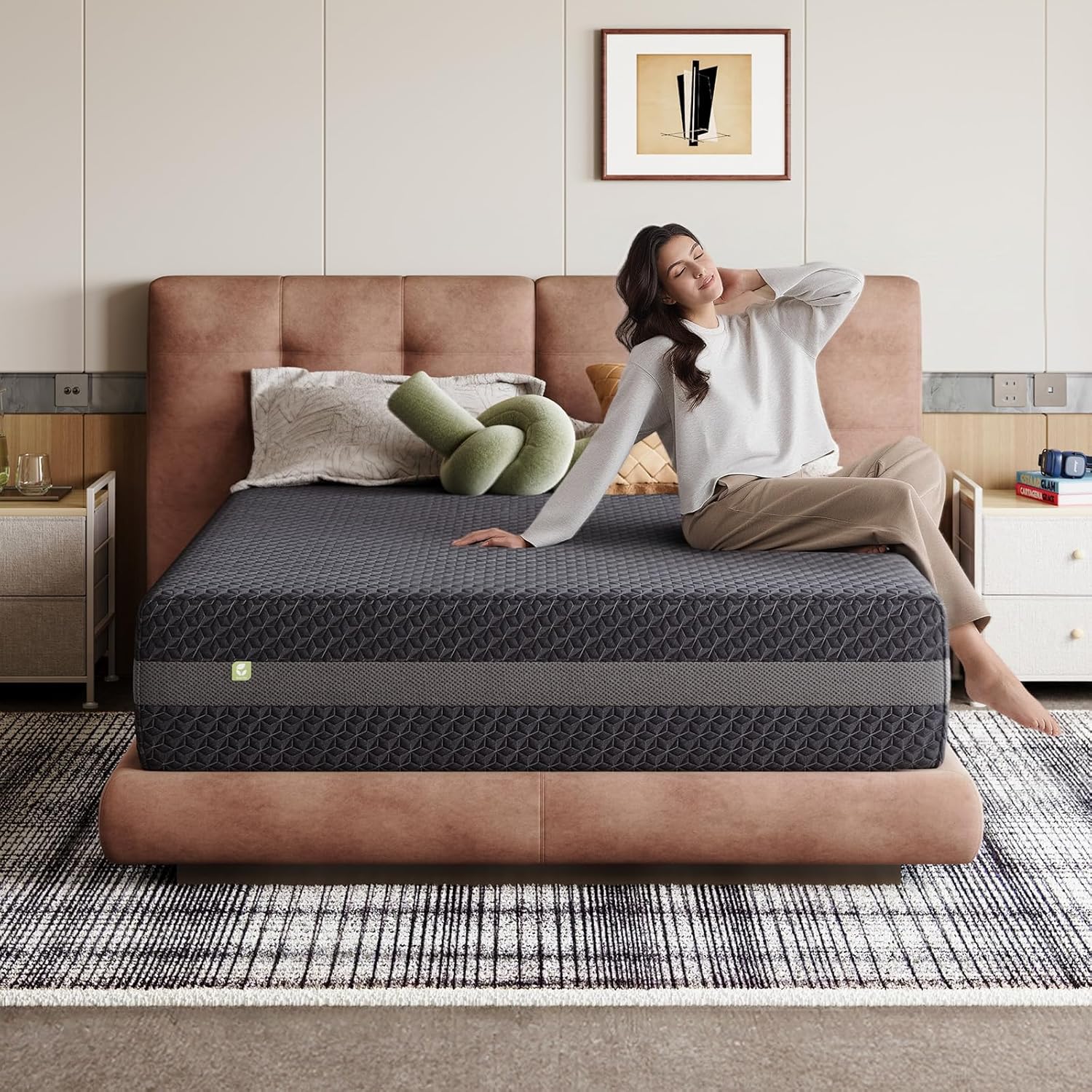 Novilla 14 Inch Queen Gel Memory Foam Mattress - Green Tea-Infused for Pressure Relief & Support