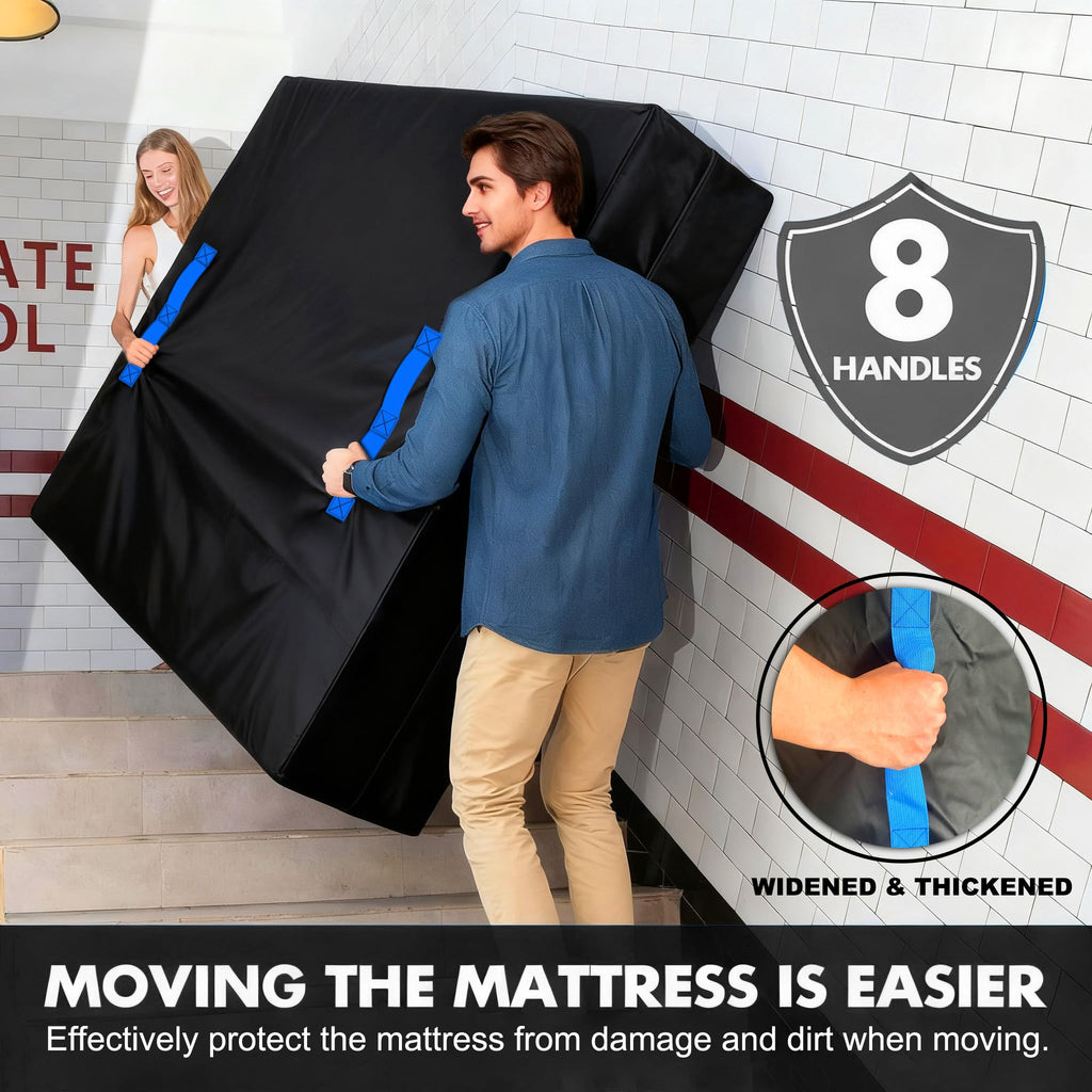 (Not Plastic,Not Polyethylene),Mattress Bags for Moving and Storage,Queen Size,8 Handles,Heavy Duty & Thicker Canvas 600D Polyester Cloth,Reusable Waterproof Mattress Protector Covers,Strong Zipper